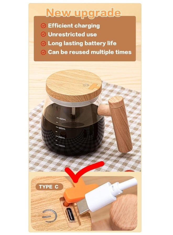 كوب ذاتي التحريك سعة 400 مل – كوب خلط كهربائي عالي السرعة قابل لإعادة الشحن بمنفذ USB، مصنوع من زجاج البوروسيليكات، مثالي للقهوة والحليب ومسحوق البروتين في المنزل والمكتب والسفر - Image 3