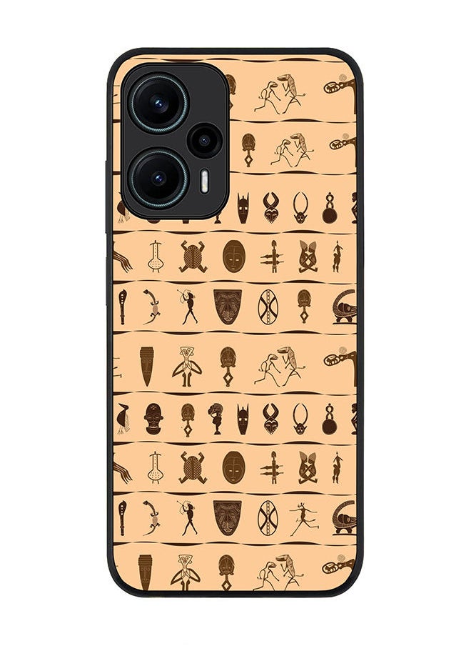 Stylizedd - Rugged Black edge case for Xiaomi Poco F5 5G / Xiaomi Redmi Note 12 Turbo 5G Slim fit Soft Case Flexible Rubber Edges Anti Drop TPU Gel Thin Cover - Tribal Hieroglyphics - Image 1