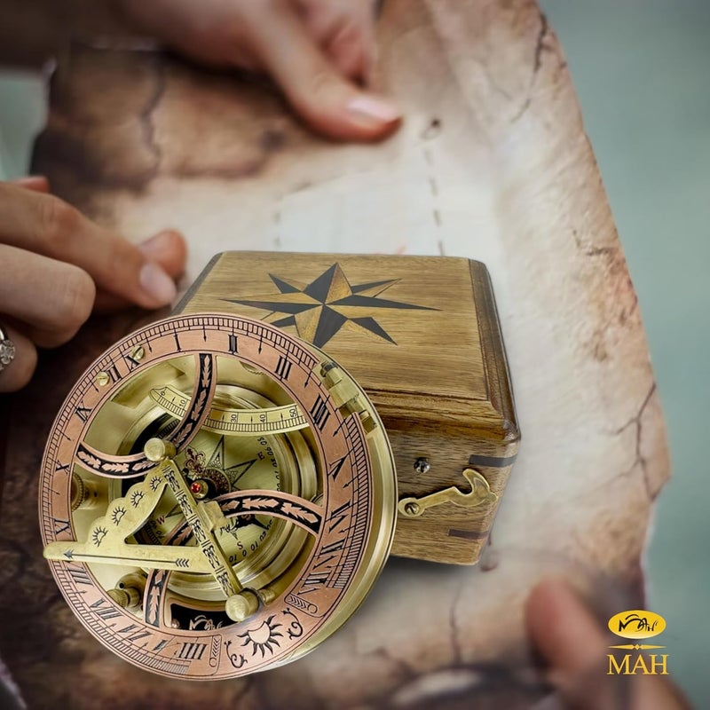 MAH Top Grade 5-Inch Large Brass Nautical Sundial Compass – Perfectly Calibrated Antique Vintage Collectible | Timeless Love Gift for Him & Her – Ideal for Anniversary, Wedding & Father’s Day - Image 3