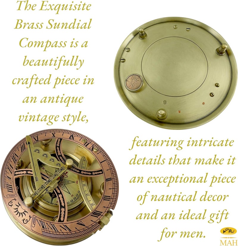 MAH Top Grade 5-Inch Large Brass Nautical Sundial Compass – Perfectly Calibrated Antique Vintage Collectible | Timeless Love Gift for Him & Her – Ideal for Anniversary, Wedding & Father’s Day - Image 5