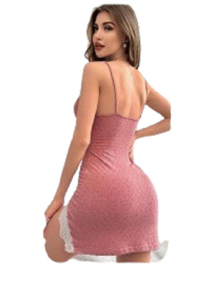 MANIKAN MANIKAN Women’s Lace Sleep Shirt with Thin Straps Side Slit and Lace Details  - Image 2