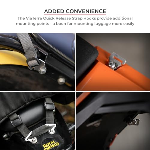 ViaTerra Quick Release Motorcycle Strap Hooks Heavy Gauge Stainless Steel Mounting Brackets Universal Fit Set of 2 M10 - Image 3