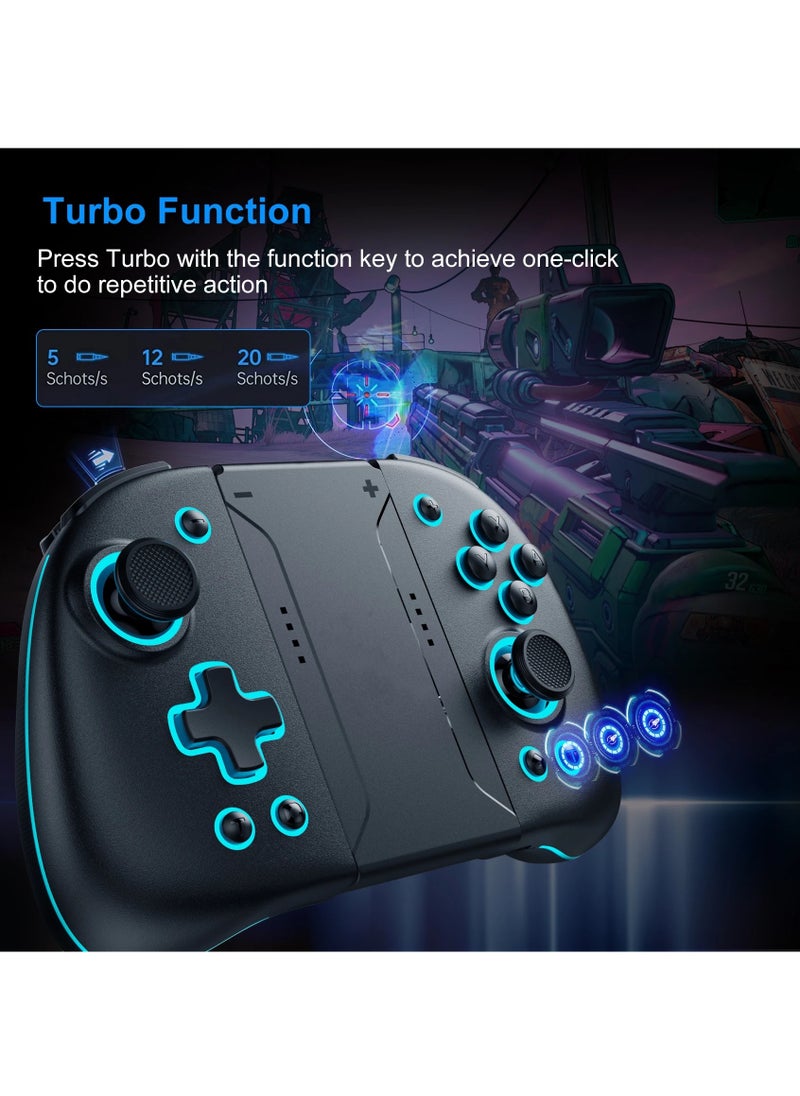 LinYuvo KS47 Wireless Joy Pad Controller for Switch/OLED with 8 Colors Adjustable LED,Hall Effect Joysitck/Back Map on/Turbo(Black)  - Image 4