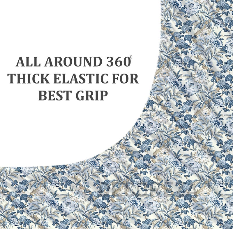 DECOREZA 300 TC 300Tc All Around Cotton Floral Elastic Fitted Bedsheets King Size, King Size Bedsheet with Elastic Fitted Bedsheets for Double Bed with 2 Pillow Covers,Size 78" X 72"(Blue Smoke) - Image 4
