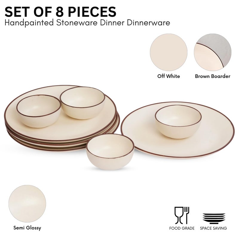 Freakway Handcrafted Ivory White Stoneware Pack of 8 Pieces Ceramic Dinner Set 4 | Crockery Set for Dining Table | Glossy Finish | 4 Dinner Plates & 4 Bowl/katori | Microwave & Dishwasher Safe - Image 3