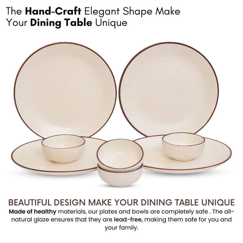 Freakway Handcrafted Ivory White Stoneware Pack of 8 Pieces Ceramic Dinner Set 4 | Crockery Set for Dining Table | Glossy Finish | 4 Dinner Plates & 4 Bowl/katori | Microwave & Dishwasher Safe - Image 5