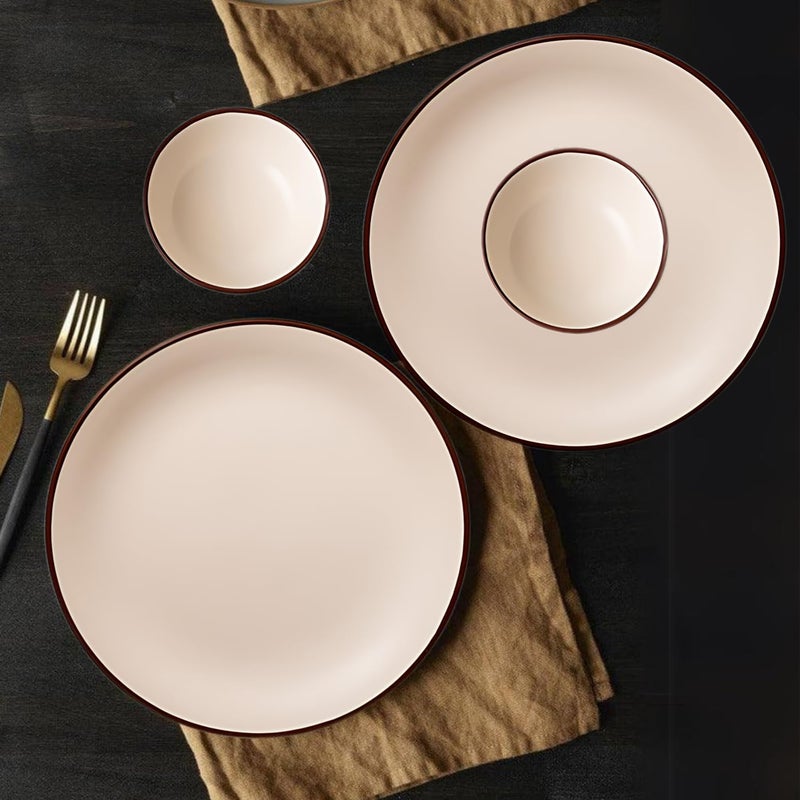 Freakway Handcrafted Ivory White Stoneware Pack of 8 Pieces Ceramic Dinner Set 4 | Crockery Set for Dining Table | Glossy Finish | 4 Dinner Plates & 4 Bowl/katori | Microwave & Dishwasher Safe - Image 1