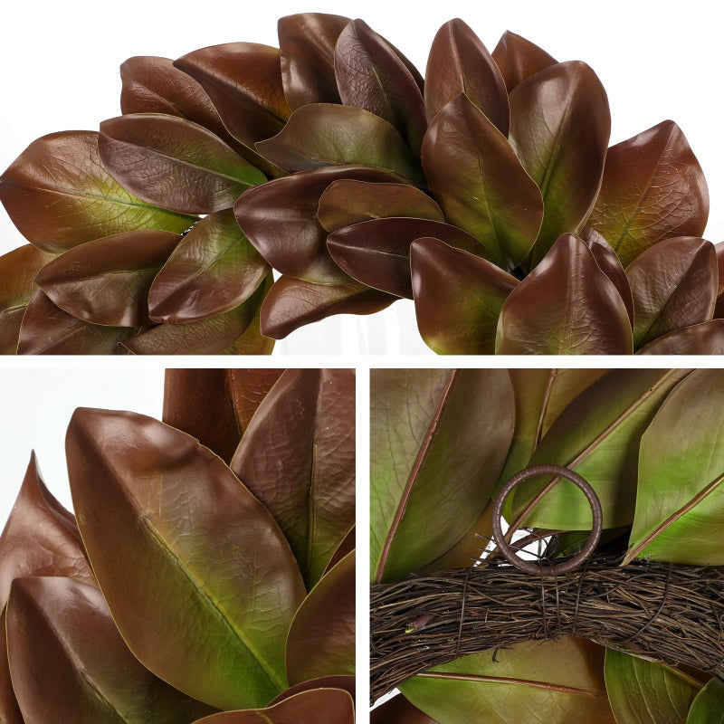 Briful 23in Christmas Magnolia Leaf Wreath for Front Door, All Season Greenery Artificial Wreaths Realistic Magnolia Wreath for Xmas Home Outdoor & Indoor Decor, Brown - Image 3