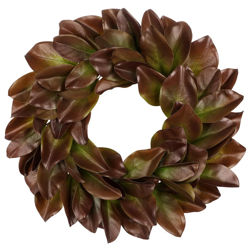 Briful 23in Christmas Magnolia Leaf Wreath for Front Door, All Season Greenery Artificial Wreaths Realistic Magnolia Wreath for Xmas Home Outdoor & Indoor Decor, Brown - Image 1