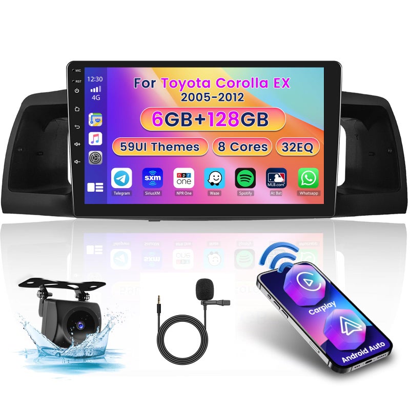 Roinvou 8 Cores 6128G Car Radio for Toyota Corolla EX 20052012 9 Touch Screen for Corolla Carplay Android Auto with 32EQ Bluetooth50 WiFi GPS Navigation 1280 720 Resolution