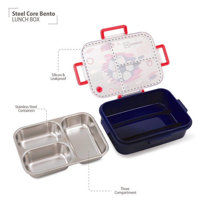 HydroBrew Steel Core Bento Lunch Box 3 Compartment 750ml – Champion navy - Image 2
