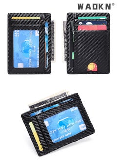 دبليو أيه أو كي أن محفظة ضئيلة RFID محفظة الجيب الأمامي الحد الأدنى الآمن رقيقة حامل بطاقة الائتمان نحيف الحد الأدنى الجيب الأمامي RFID حجب محافظ جلدية للرجال والنساء ، حامل البطاقة والمال ، دائم ، سعة البطاقات المتعددة  - Image 3