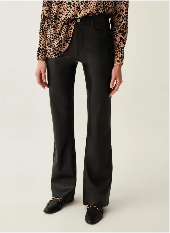 او في اس Glossy-effect bootcut-fit trousers