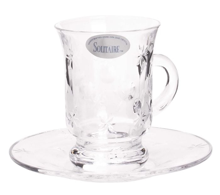 السيف طقم بيالات شاي كريستال مع الصحون 12 قطعة – تصميم أنيق بنقوش زهرية، صناعة يدوية هندية