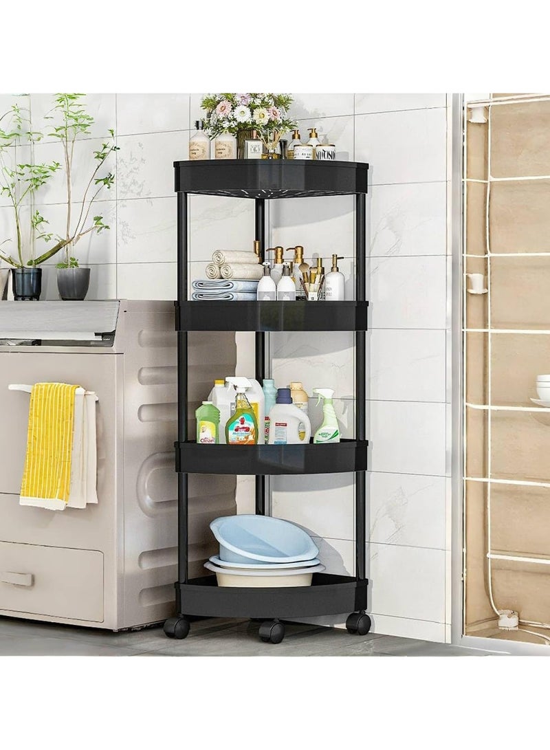 INSIJAM 4-Layer Shower Caddy Corner Shelves Bathroom Shelving Unit Cart with Wheel Plastic Shower Caddy Organizer Shelf Triangular Hollow Out Utility Cart for Kiten Bathroom Laundry - Image 1