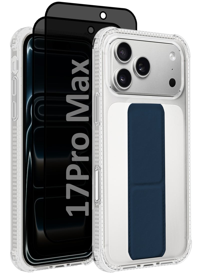 CATANES 3 Packs Finger Grip Clear Case Cover for iPhone 17 Pro Max - Kickstand Car Magnetic Holder Multi-function Protective Two-in-one Case with Two Privacy Screen Protectors - Dark Blue - Image 1