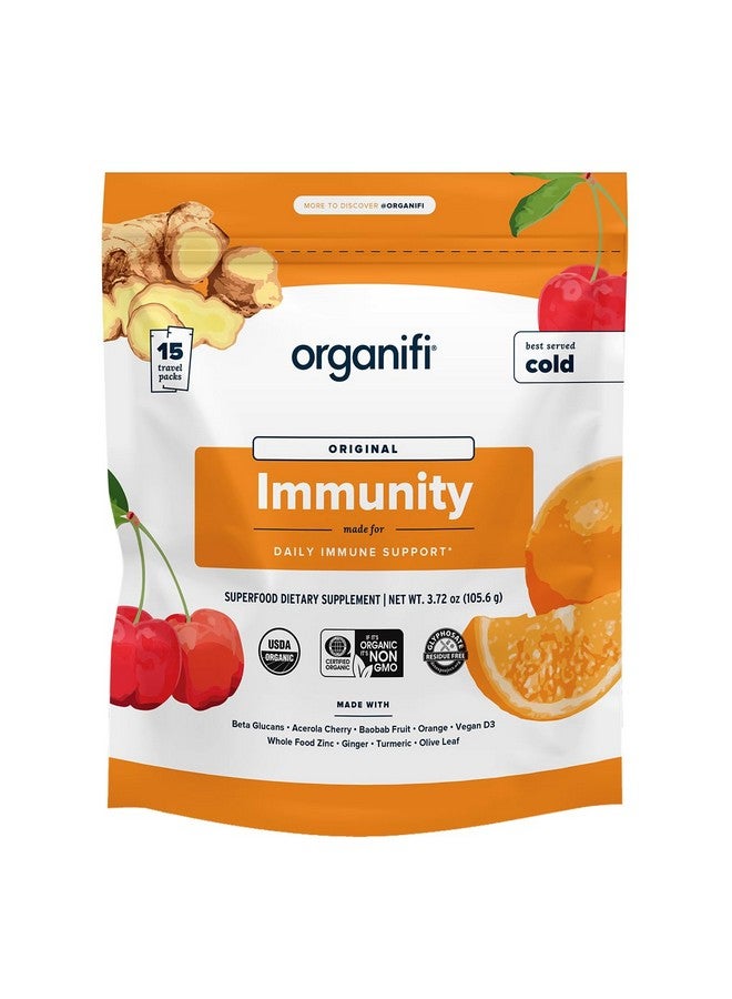 Organifi Organifi Immunity - Organic Superfood Immunity Support - 15 Single Serve Packets - Immunity Powder for T Cell Production and Upper Respiratory Health - Mushroom Beta Glucans, Vitamin C, D and Zinc - Image 1
