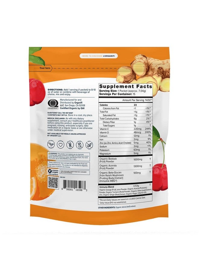 Organifi Organifi Immunity - Organic Superfood Immunity Support - 15 Single Serve Packets - Immunity Powder for T Cell Production and Upper Respiratory Health - Mushroom Beta Glucans, Vitamin C, D and Zinc - Image 2