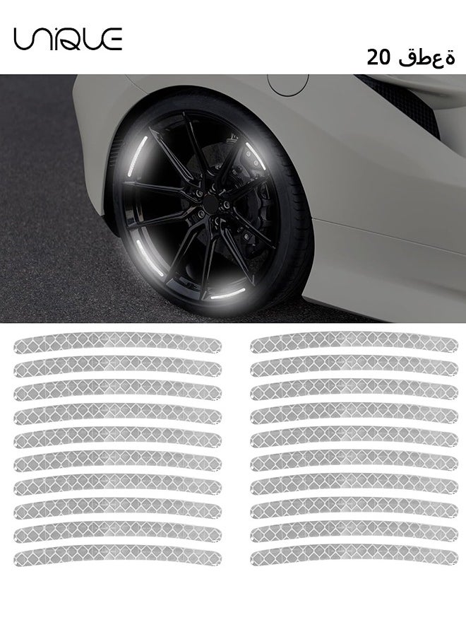 Unique 20PCS Reflective Car Wheel Decorative Stripe Stickers, Anti-Scratch Night Safety Warning Sticker, Fluorescent Auto Tire Rims Decal, Universal Vehicle Exterior Decor Accessories (Silver)  - Image 1