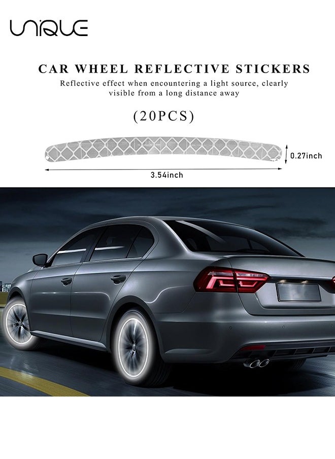 Unique 20PCS Reflective Car Wheel Decorative Stripe Stickers, Anti-Scratch Night Safety Warning Sticker, Fluorescent Auto Tire Rims Decal, Universal Vehicle Exterior Decor Accessories (Silver)  - Image 2