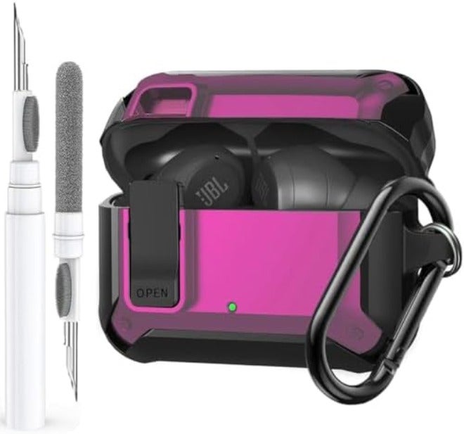 OTOPO Compatible with JBL Vibe Beam/Beam 2 Case Cover Lock Clip with Cleaner Kit,Cool Protective JBL Vibe 200TWS Cover Men Women with Carabiner for JBL Vibe Beam 2 Charging Case - Black - Image 1