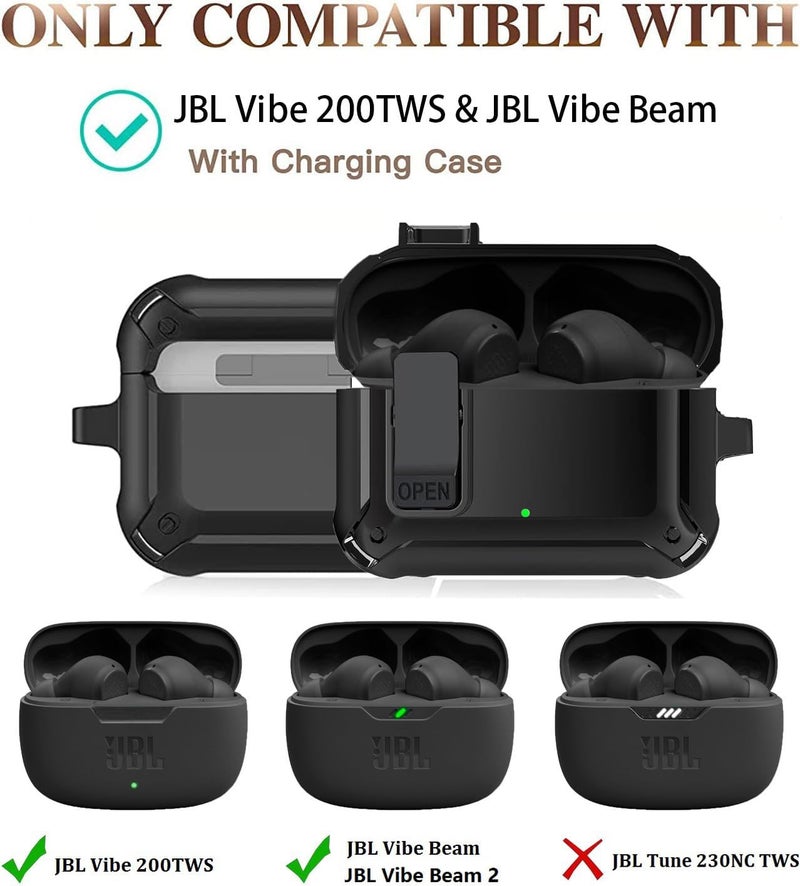 OTOPO Compatible with JBL Vibe Beam/Beam 2 Case Cover Lock Clip with Cleaner Kit,Cool Protective JBL Vibe 200TWS Cover Men Women with Carabiner for JBL Vibe Beam 2 Charging Case - Black - Image 4