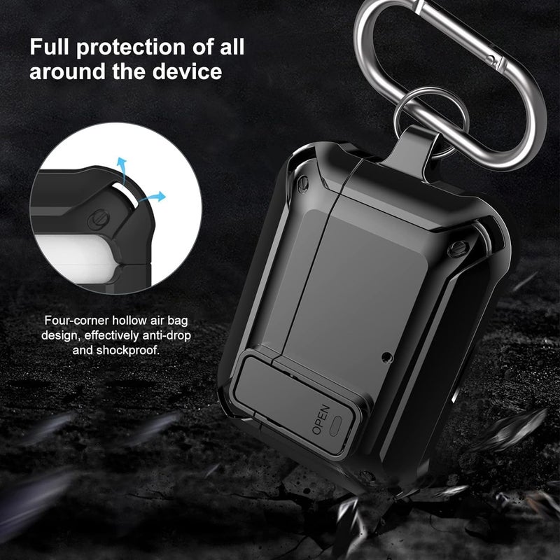 OTOPO Compatible with JBL Vibe Beam/Beam 2 Case Cover Lock Clip with Cleaner Kit,Cool Protective JBL Vibe 200TWS Cover Men Women with Carabiner for JBL Vibe Beam 2 Charging Case - Black - Image 5