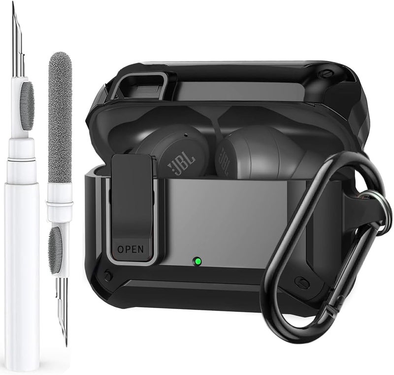 OTOPO Compatible with JBL Vibe Beam/Beam 2 Case Cover Lock Clip with Cleaner Kit,Cool Protective JBL Vibe 200TWS Cover Men Women with Carabiner for JBL Vibe Beam 2 Charging Case - Black - Image 2