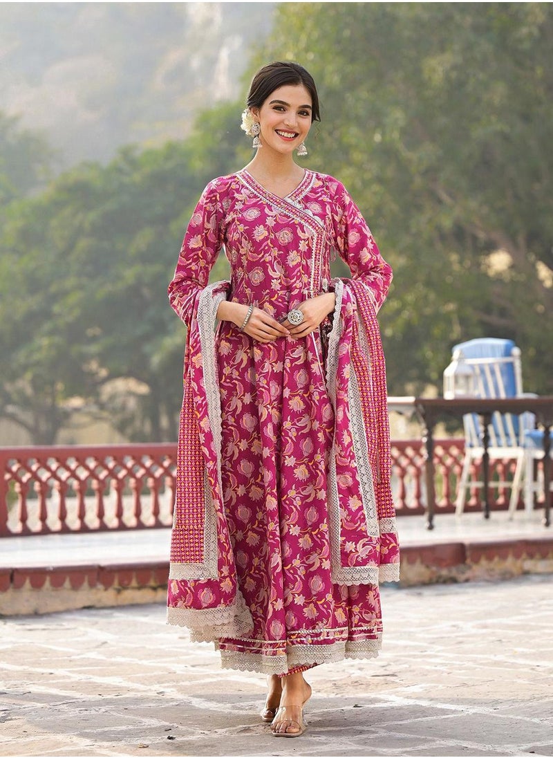 ISHIN - Pink Kurta Set Straight Fit 3/4 Sleeve Sleeve made from Cotton featuring Self Design design and Round Neck neckline - Perfect for Ethinic! - Image 1