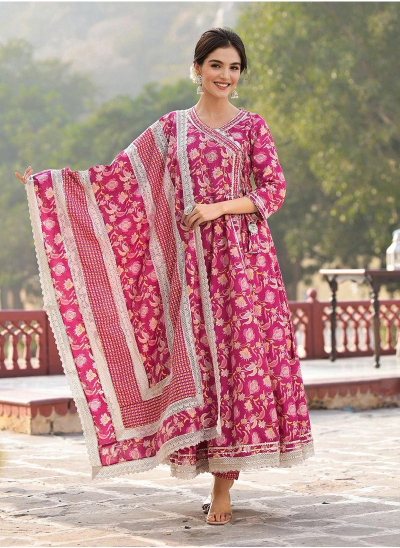 ISHIN - Pink Kurta Set Straight Fit 3/4 Sleeve Sleeve made from Cotton featuring Self Design design and Round Neck neckline - Perfect for Ethinic! - Image 1