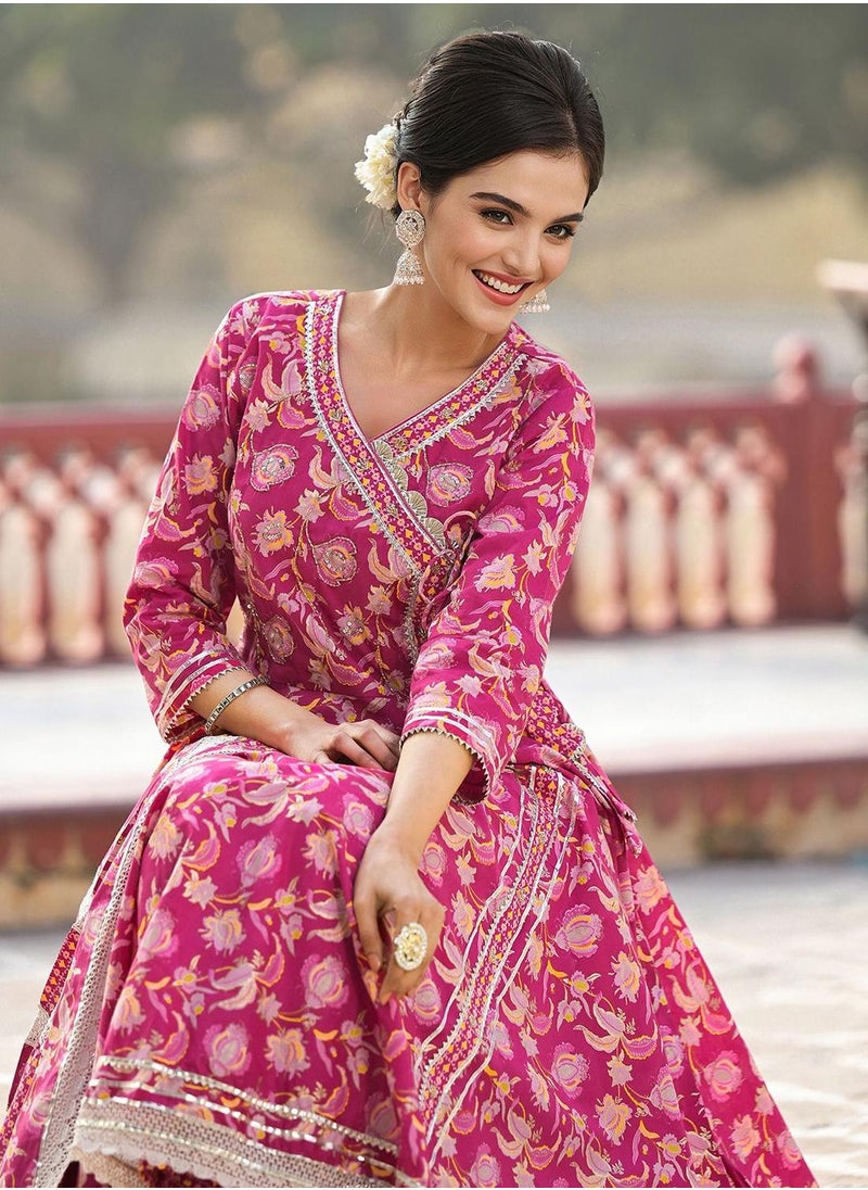 ISHIN - Pink Kurta Set Straight Fit 3/4 Sleeve Sleeve made from Cotton featuring Self Design design and Round Neck neckline - Perfect for Ethinic! - Image 1