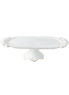 Life Smile LIFE SMILE White Cake Plate with Floral Gold Stand - Luxury Bone China Pastry & Dessert Server  - Image 1