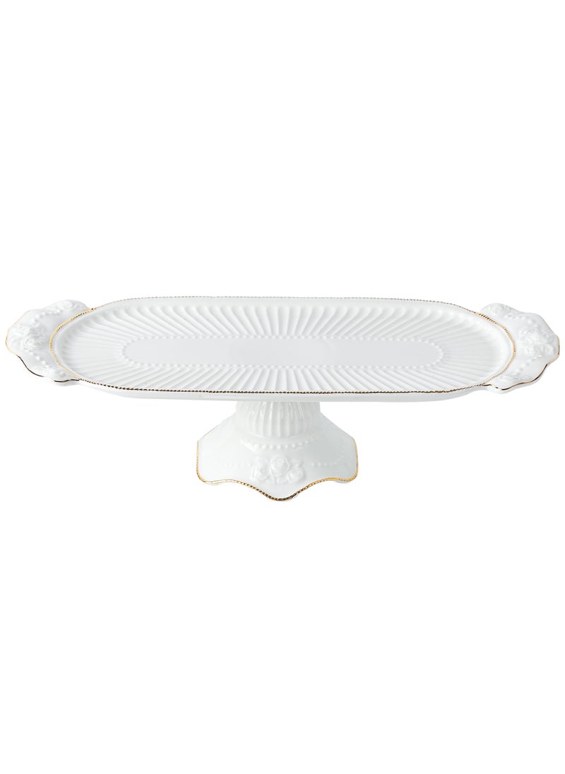 Life Smile LIFE SMILE White Cake Plate with Floral Gold Stand - Luxury Bone China Pastry & Dessert Server  - Image 1