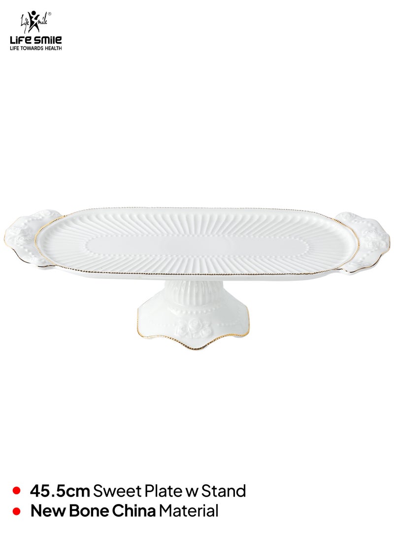 Life Smile LIFE SMILE White Cake Plate with Floral Gold Stand - Luxury Bone China Pastry & Dessert Server  - Image 2