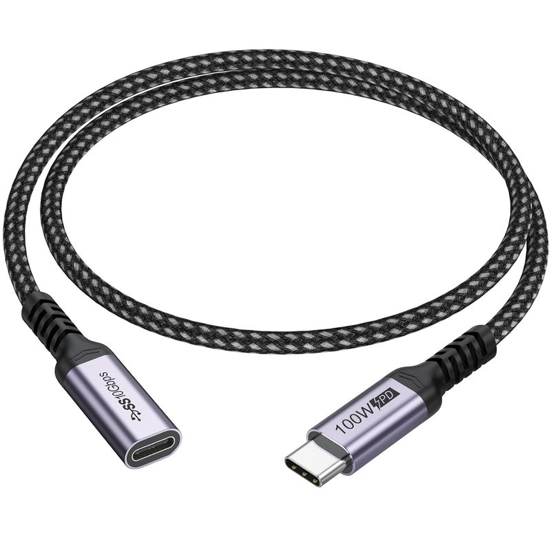 DteeDck Short USB C Extension Cable 1ft, USB 3.2 Gen 2 Type C Extender Cord 100W Fast Charging/10Gbps Data Transfer/4K@60Hz Video Male to Female for Hub MacBook Air Pro iPhone iPad Dock Monitor - Image 1