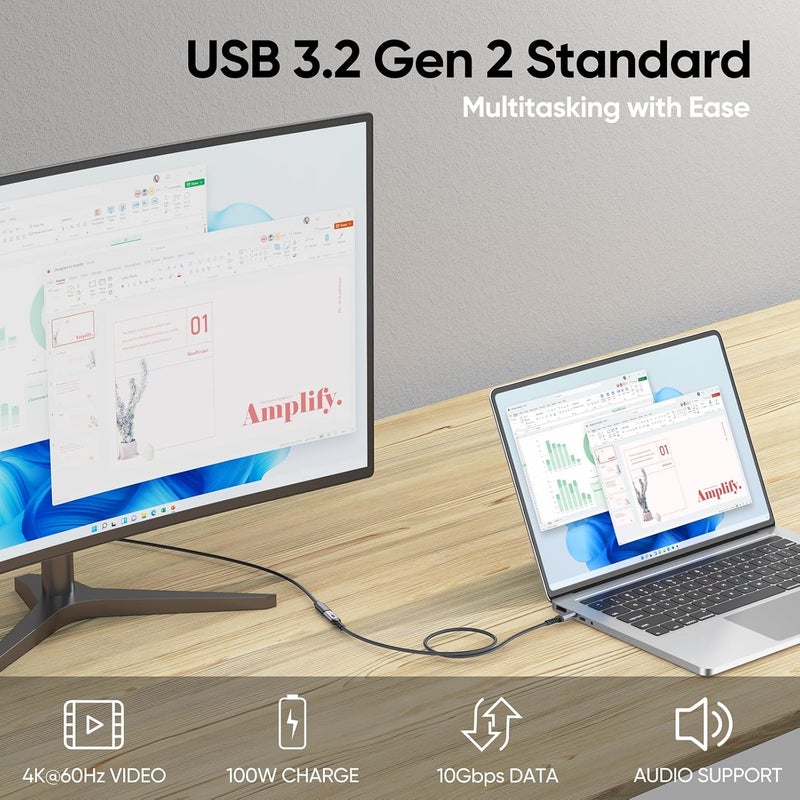 DteeDck Short USB C Extension Cable 1ft, USB 3.2 Gen 2 Type C Extender Cord 100W Fast Charging/10Gbps Data Transfer/4K@60Hz Video Male to Female for Hub MacBook Air Pro iPhone iPad Dock Monitor - Image 4