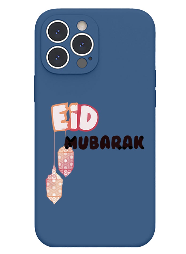 Theodor Protective Slim Fit Case Liquid Silicone Cover with Full Body Protection Anti-Scratch Shockproof Case For iPhone 13 Pro Max Blue  - Eid Mubarak white - Image 1