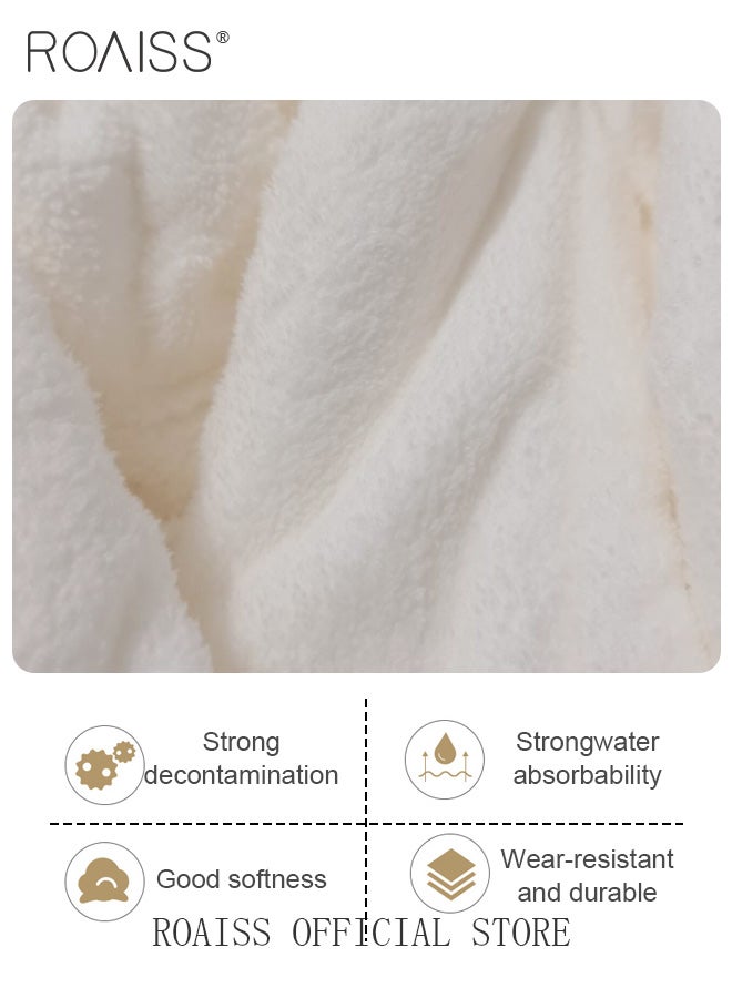 roaiss Coral Velvet Bathrobe for Men and Women Long Increase Absorbent Pajamas Robe Pure White Soft Plus Size Bathrobes with Pockets for Household Hotel - Image 5