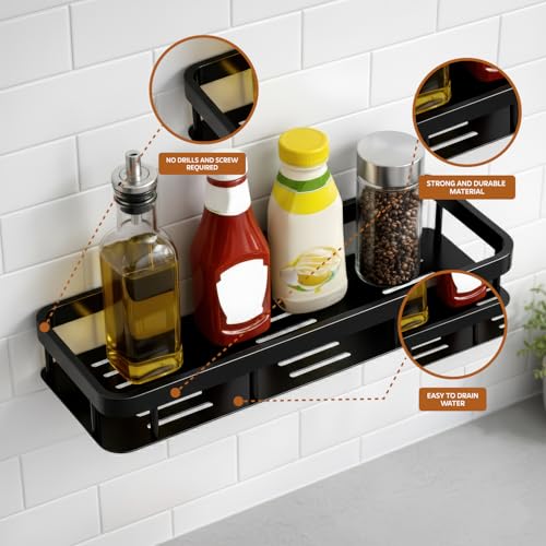 MIORAH 2 Pack Bathroom Organiser Without Drill – Bathroom Shelves Rustproof Wall Organizer Rack for Toiletries & Shower Storage Black - Image 3