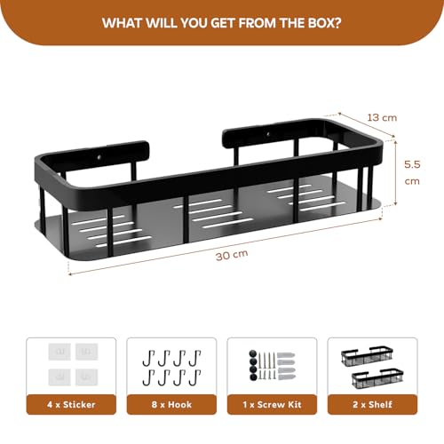MIORAH 2 Pack Bathroom Organiser Without Drill – Bathroom Shelves Rustproof Wall Organizer Rack for Toiletries & Shower Storage Black - Image 2
