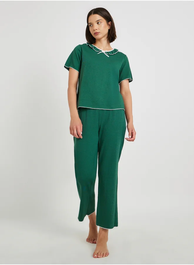 Take Two Take Two Round Neck Lace Detail T-Shirt and Pyjama Set