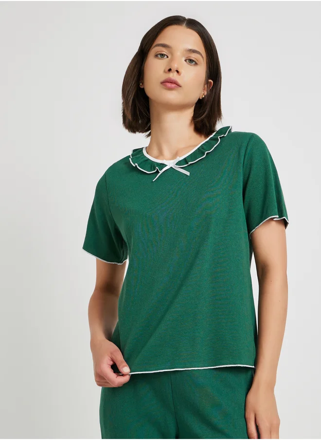 Take Two Take Two Round Neck Lace Detail T-Shirt and Pyjama Set