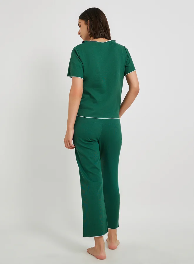 Take Two Take Two Round Neck Lace Detail T-Shirt and Pyjama Set