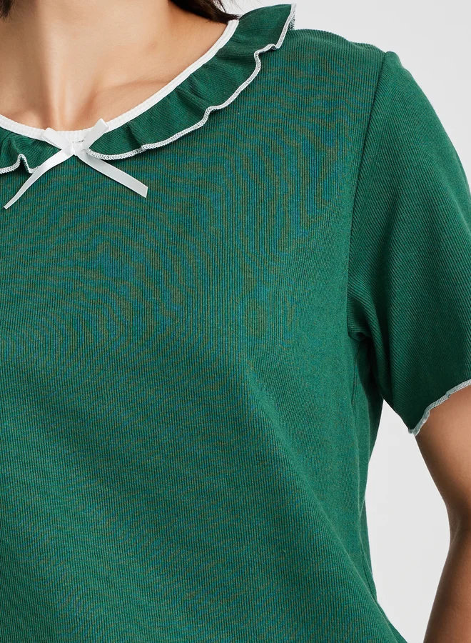 Take Two Take Two Round Neck Lace Detail T-Shirt and Pyjama Set