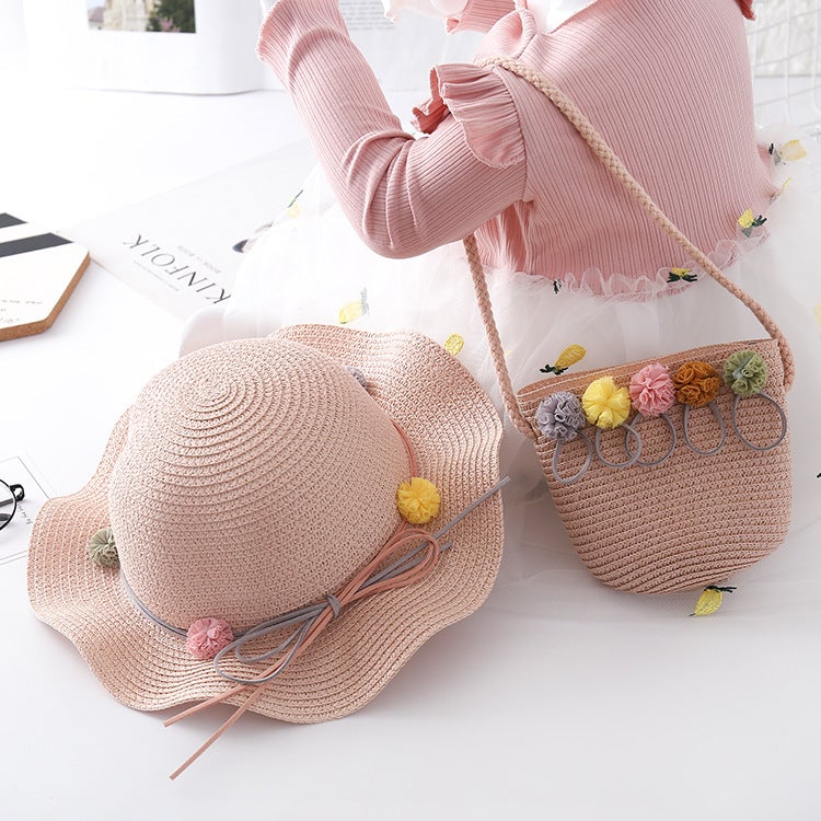 Colored Ball Bag Childrens Sun Hat Girls Summer Beach Hat Waved Straw Hat Sunshade Hat Childrens Cool Hat Khaki - Image 4