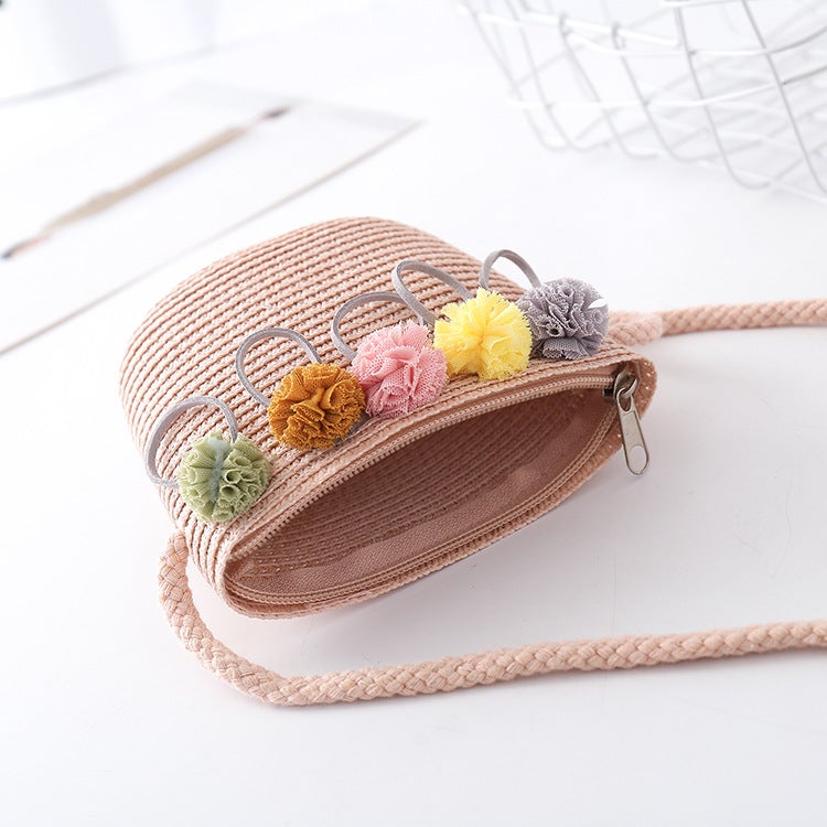 Colored Ball Bag Childrens Sun Hat Girls Summer Beach Hat Waved Straw Hat Sunshade Hat Childrens Cool Hat Khaki - Image 5