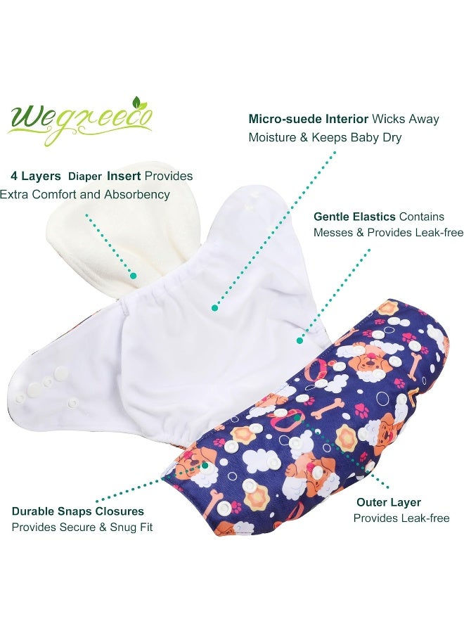 wegreeco Cloth Diapers 6 Pack with 6 Inserts & 1 Wet Bag, Washable Cloth Diapers for Babies, One Size Adjustable Reusable Diapers Baby (Little Dogs) - Image 3