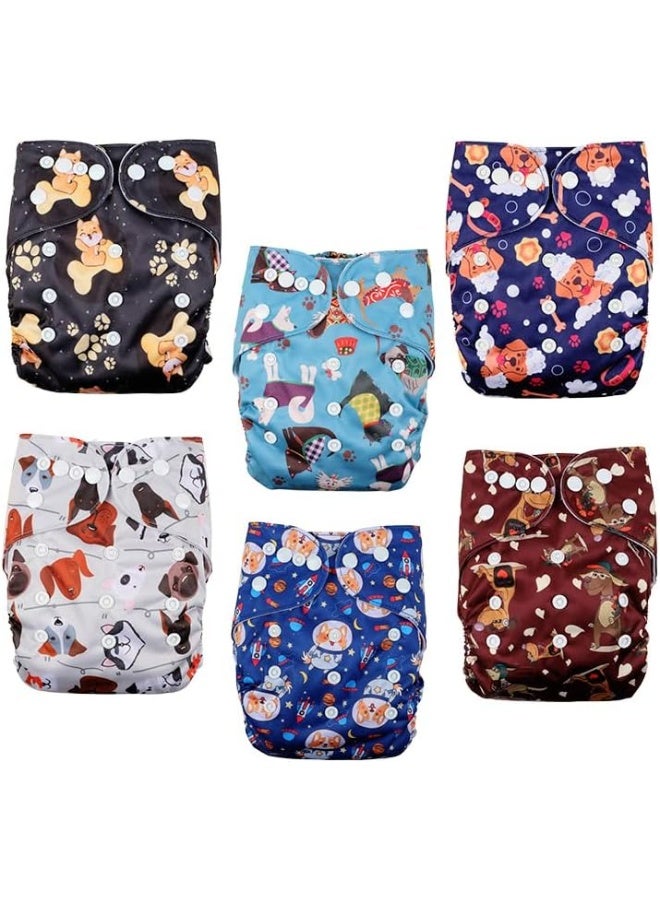 wegreeco Cloth Diapers 6 Pack with 6 Inserts & 1 Wet Bag, Washable Cloth Diapers for Babies, One Size Adjustable Reusable Diapers Baby (Little Dogs) - Image 2