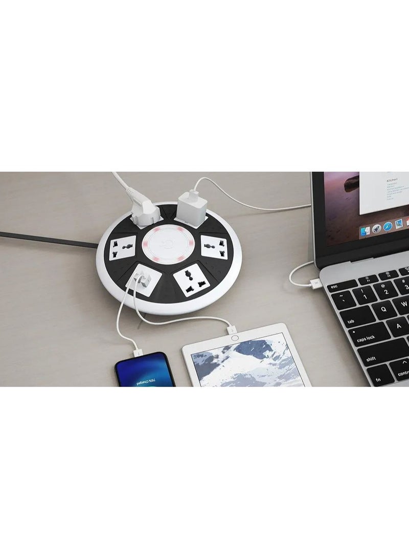 7 in 1 Power Socket 3250W, 5AC Universal Outlet 2USB Ports, Overload Protector, Indicator Light, General Switch, Fast Charge, Compatible with Smartphones Tablets Laptops - White.  - Image 3