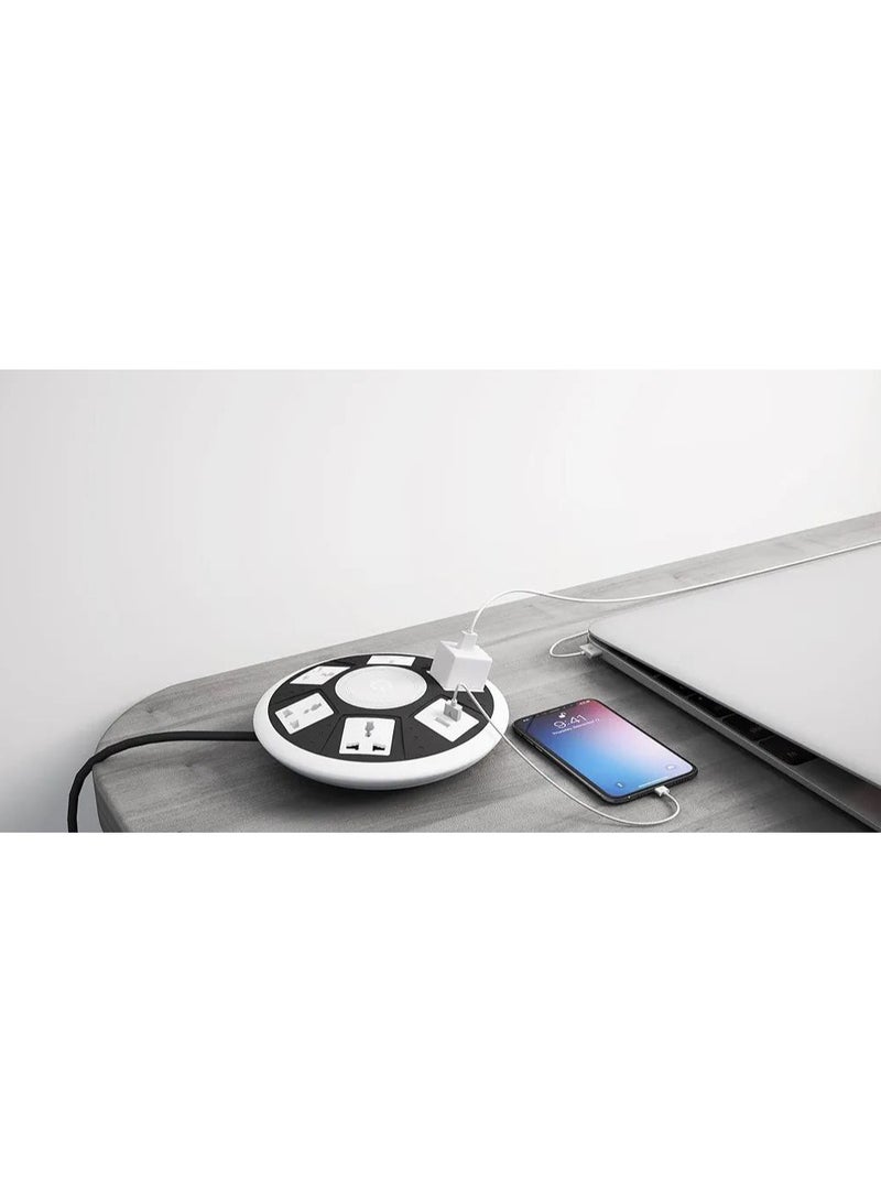 7 in 1 Power Socket 3250W, 5AC Universal Outlet 2USB Ports, Overload Protector, Indicator Light, General Switch, Fast Charge, Compatible with Smartphones Tablets Laptops - White.  - Image 4